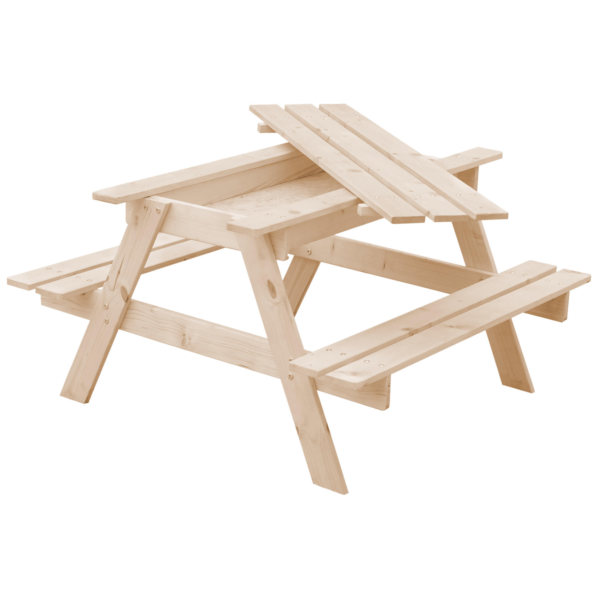KINDERSTUHL-SET aus Naturholz mit Staufach - H50 x 90 x 90 cm - M010-1 - Beige, Holz - Timbela