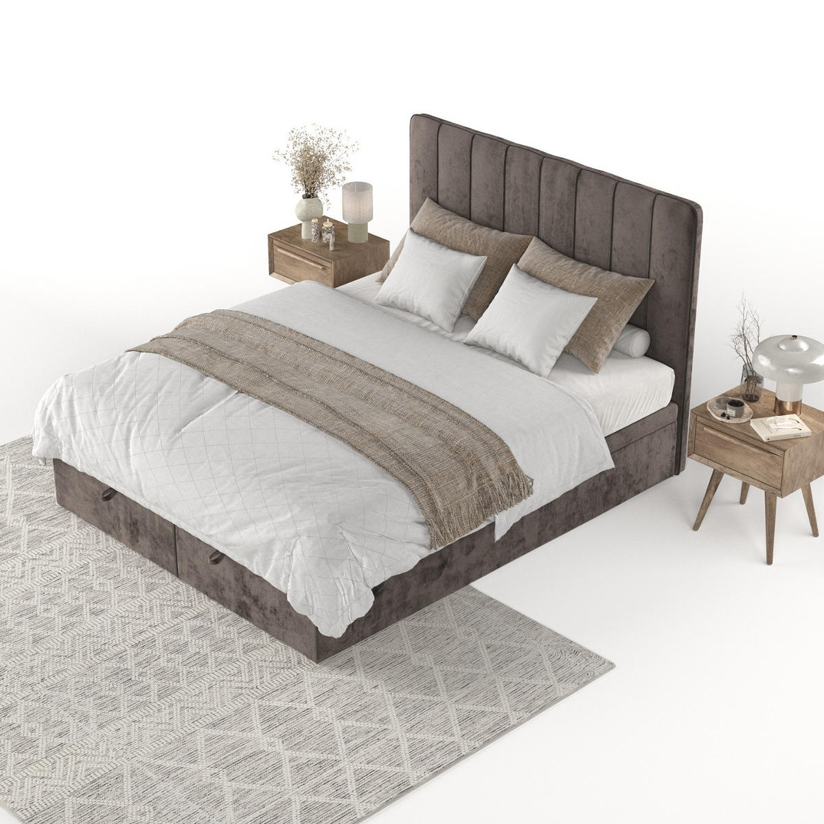 POLSTERBETT Vienna mit Stauraum 180/200 cm Braun im Lotta Stoff - Schwarz/Braun, Holz/Holzwerkstoff (180/200cm) - AltaBeds