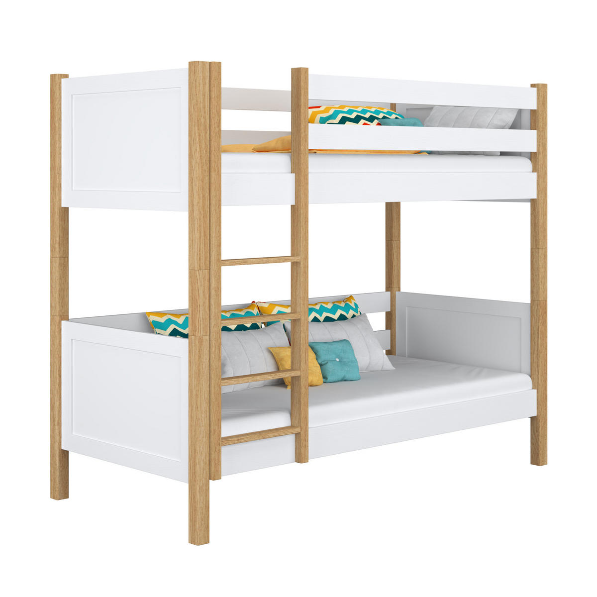 ETAGENBETT N02 Weiß / Eiche Natur 100/200 - Eiche Artisan/Weiß, Naturmaterialien/Holz (100/200cm) - N-Wood