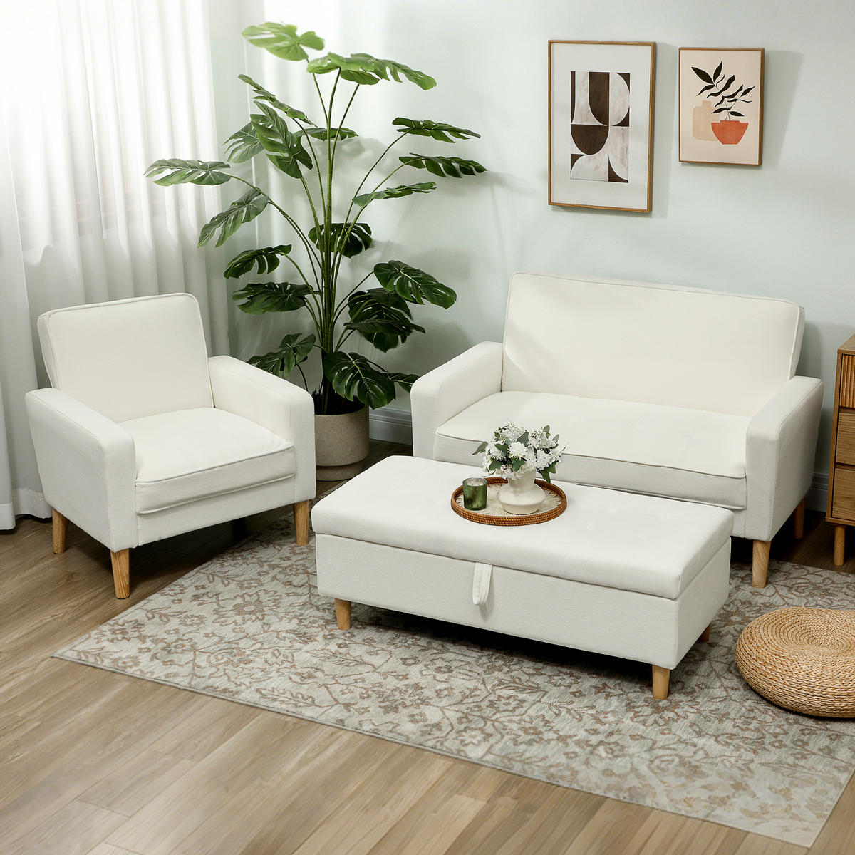 2-SITZER Sofa Creme 130.0/74.5/82.0 cm - Creme, Textil (74.5/82/130cm)