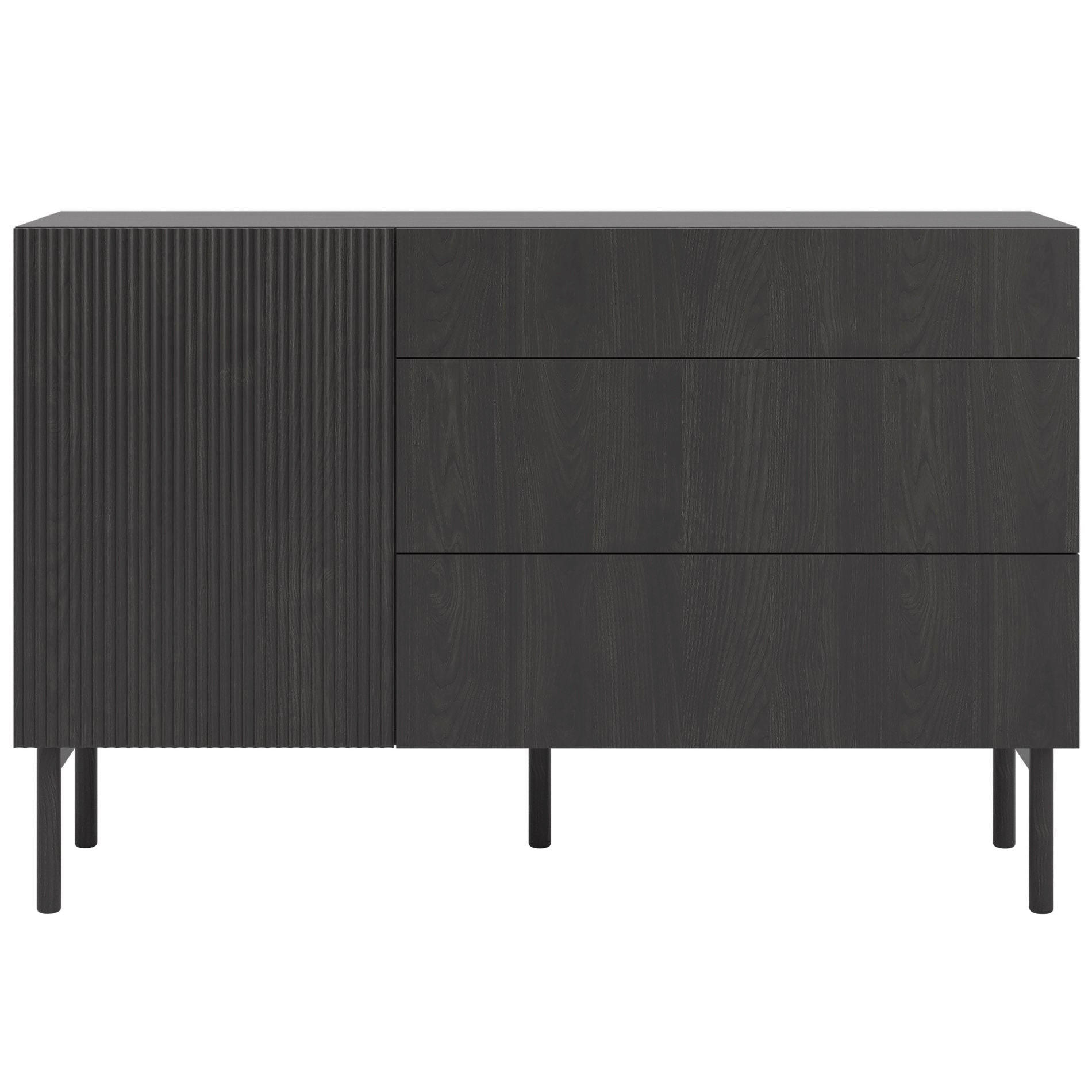 KOMODA Nolie dekor jaseň čierna s 3 zásuvkami 140 cm - čierna, drevo/kompozitné drevo (140/90.6/38cm) - Selsey