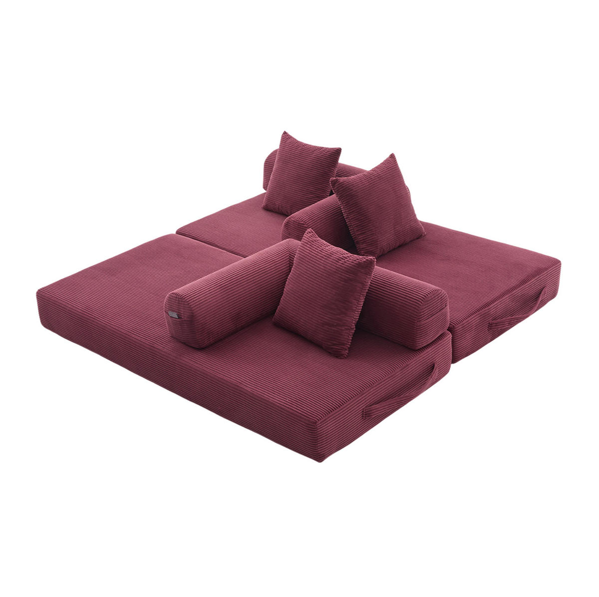 SOFA modular 200 x 94 cm Cord Wine Red mit Metallgestell und 3 Kissen - Rot, Kunststoff (94/67/200cm) - Meubliv