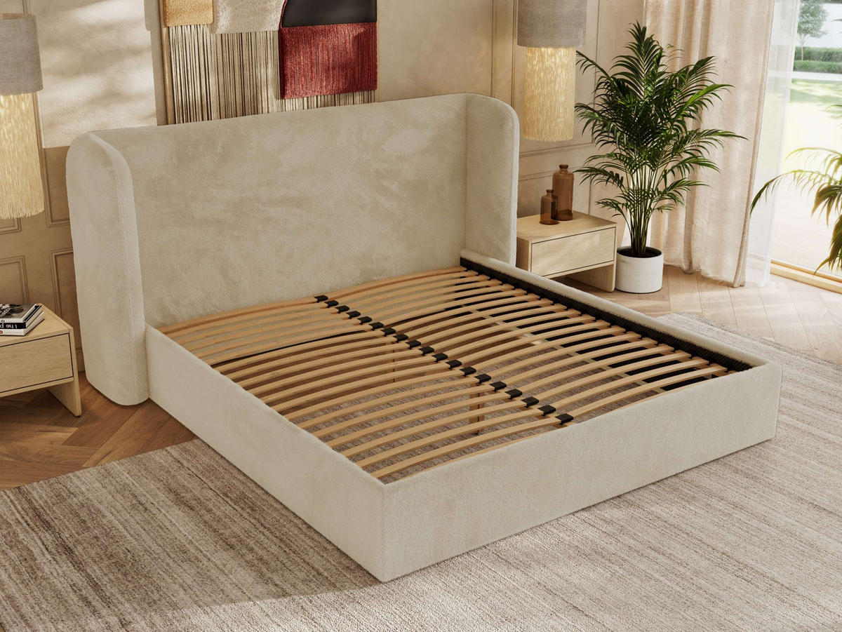 POLSTERBETT EMORA CLASSIC 180/200 - Creme Plüsch - Schaum-Matratze - Creme, Textil (180/200cm) - MKS