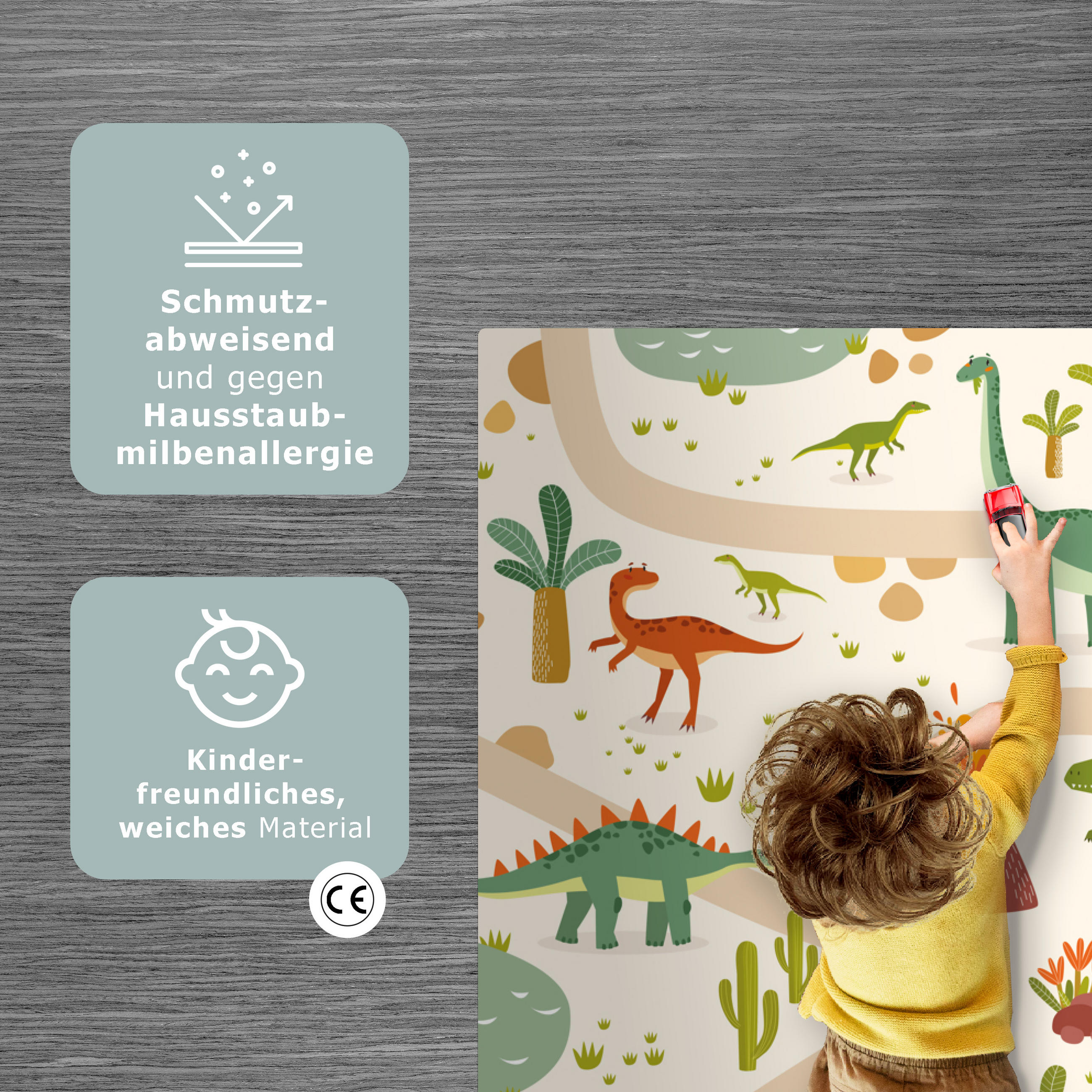 KINDERTEPPICH Dino - Grün - Natur - Kinder - Design 90x135 cm - Multicolor, Kunststoff (90/135cm) - MuchoWow