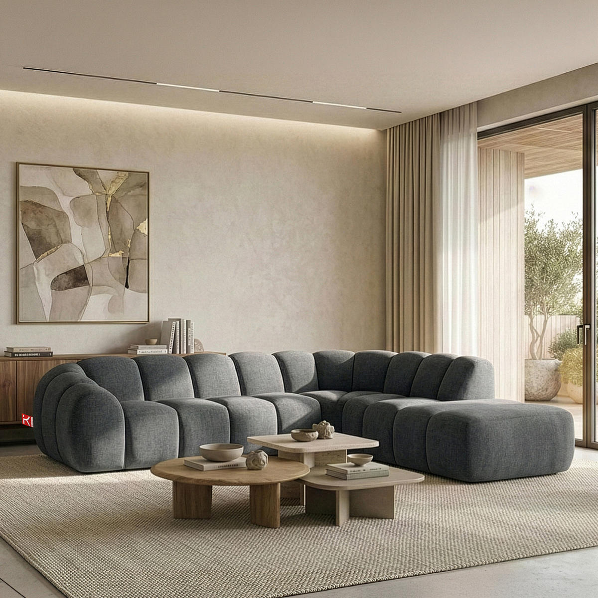 ECKSOFA RECHTS FLAVA, Aschgrau - Grau, Holz/Holzwerkstoff (310/274cm) - KONSIMO®