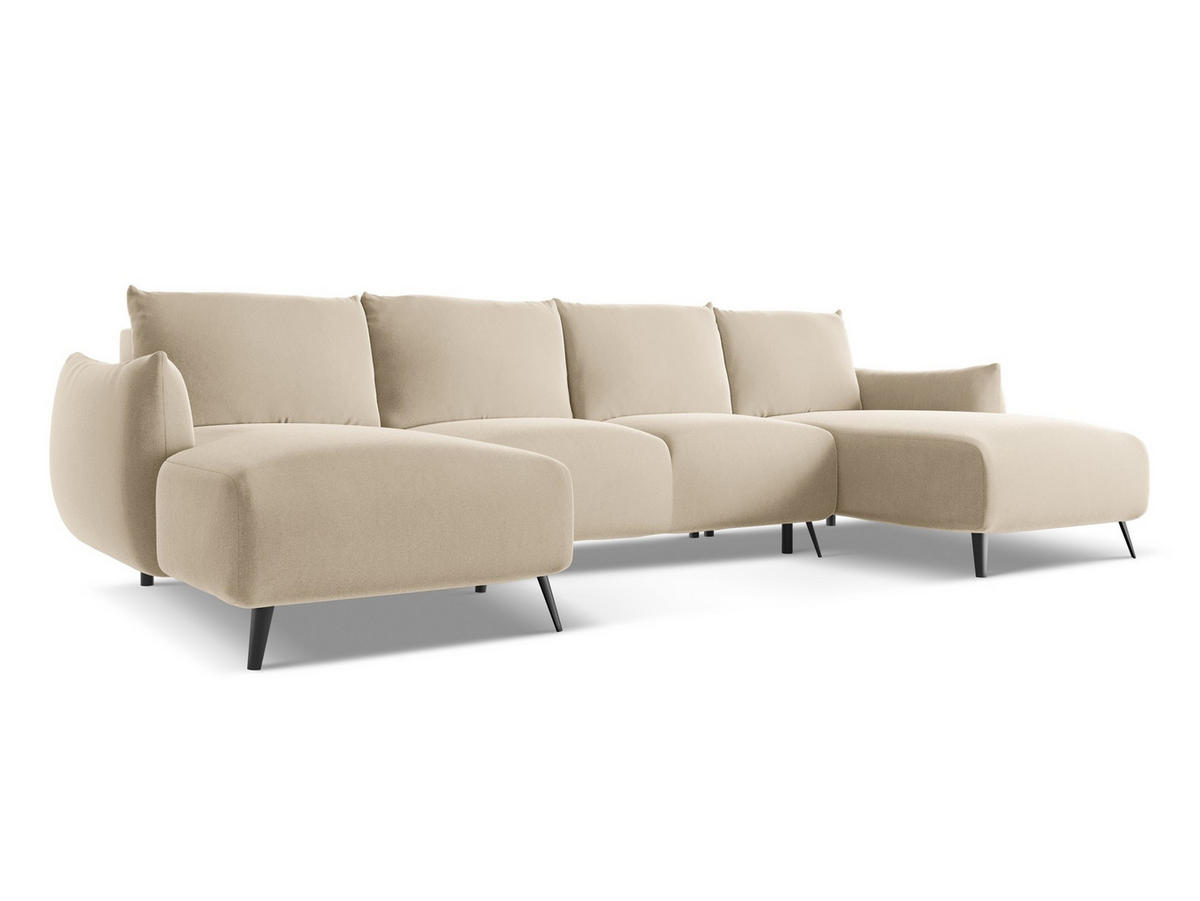 WOHNLANDSCHAFT Samt Stoff Beige - Beige/Creme, Textil/Metall (317/86/162cm) - Makamii