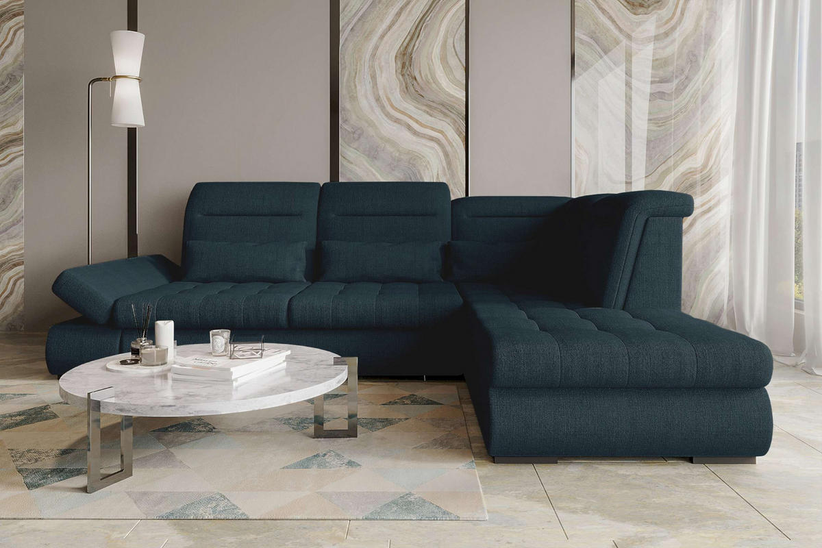 ECKSOFA Toscana Velours inkl. Schlaffunktion - Dunkelblau, Textil (279/227cm) - 99rooms