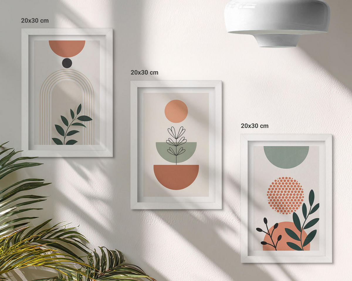 WANDBILDER 3er-Set - 20x30 cm Weißer Rahmen - Moderne Pflanzenmotive - Weiß, Kunststoff (20/30cm) - ArtPrintCave