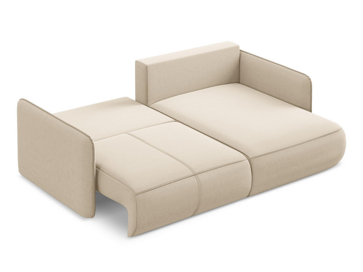 ECKSOFA mit Schlaffunktion Samt Stoff Beige - Beige/Creme, Kunststoff/Textil (207/148cm) - Makamii