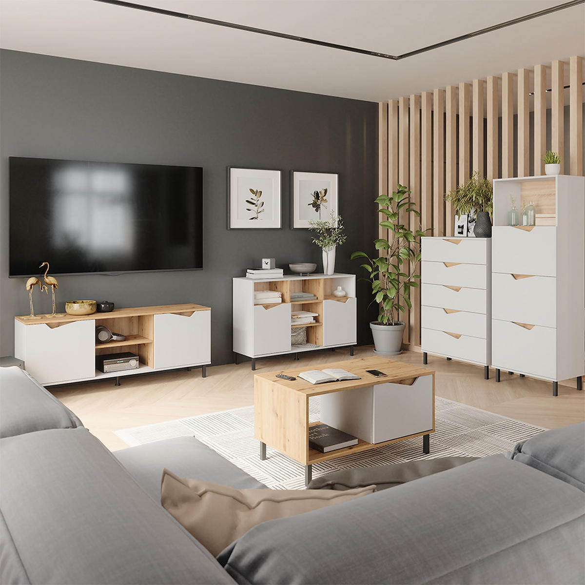 KREDENC Marelle Bílá/Artisan - bílá, kompozitní dřevo (60/169.5/38cm) - Vicco