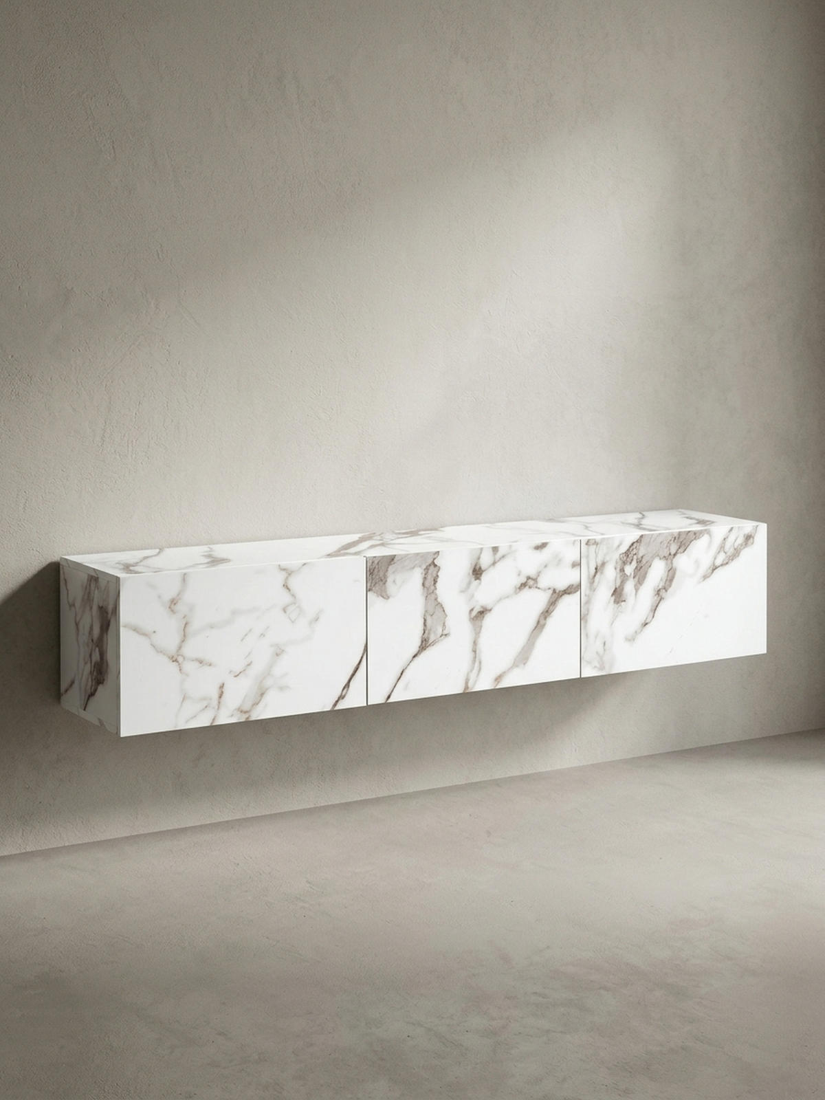 TV-LOWBOARD hängend groß, Marmor-Optik, Klapptüren, modern, Weiß 160x30x30 cm - Weiß, Metall (160/30/30cm) - KADIMA DESIGN