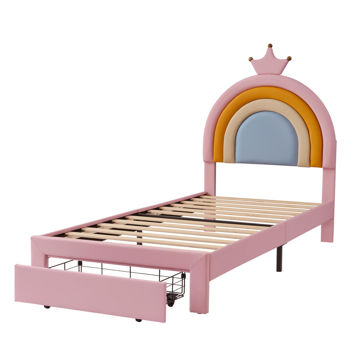 KINDERBETT 90/200 cm mit Regenbogen-Kopfteil und Schublade, DE-41743, in Rosa - Pink, Holz (90/200cm) - ComfortXL