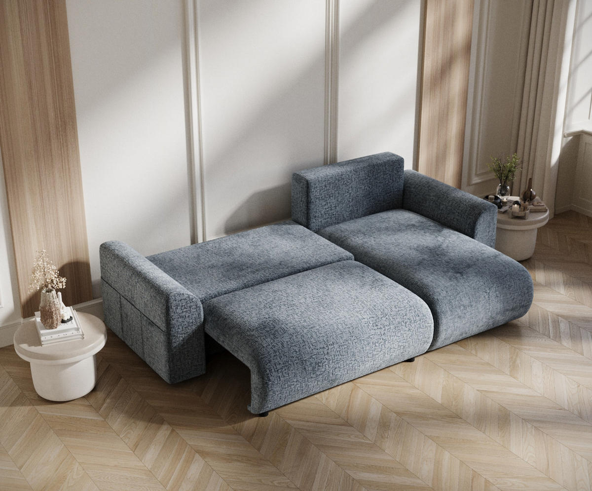 ECKSOFA MIT SCHLAFFUNKTION BodegaGrau Chenille - Blaugrau/Schwarz, Holz/Holzwerkstoff (235/138cm) - Maison de Reve