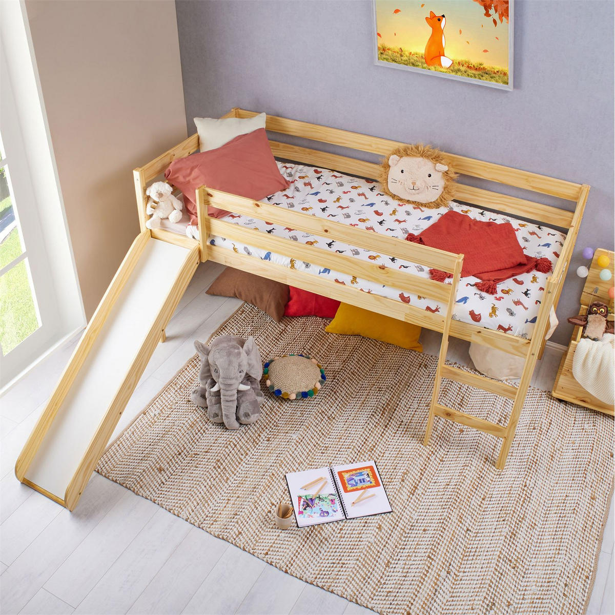 HOCHBETT MIT RUTSCHE BENNY 90X200 CM - Naturfarben, Holz (97/113/207cm) - IDIMEX