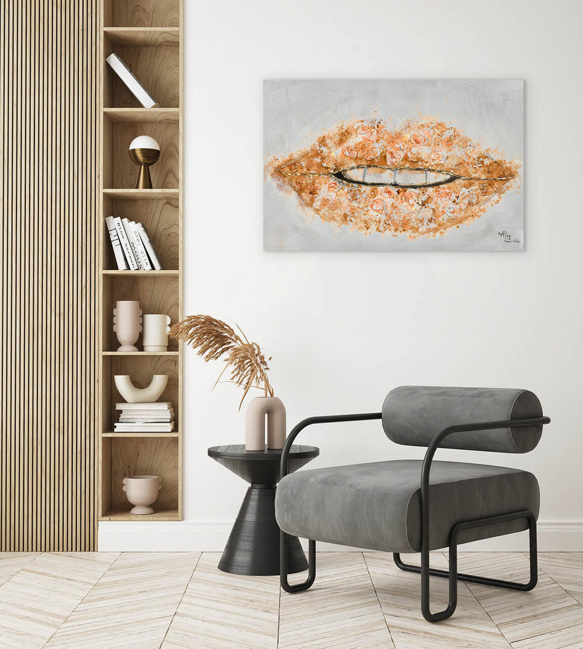 ACRYLBILD HANDGEMALT 90/60 cm - Pink/Grau, Holz/Textil (90/60cm) - KUNSTLOFT