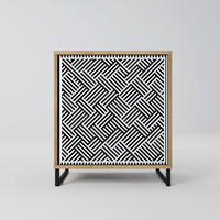 SIDEBOARD TEMPORARY SEQUENCE, Eichefarben, 57,5x42x67,5 cm, Schwarze Metall-Rahmenfüße - Eichefarben/Multicolor, Holzwerkstoff/Metall (57.5/67.5/42cm) - SpaceRebels