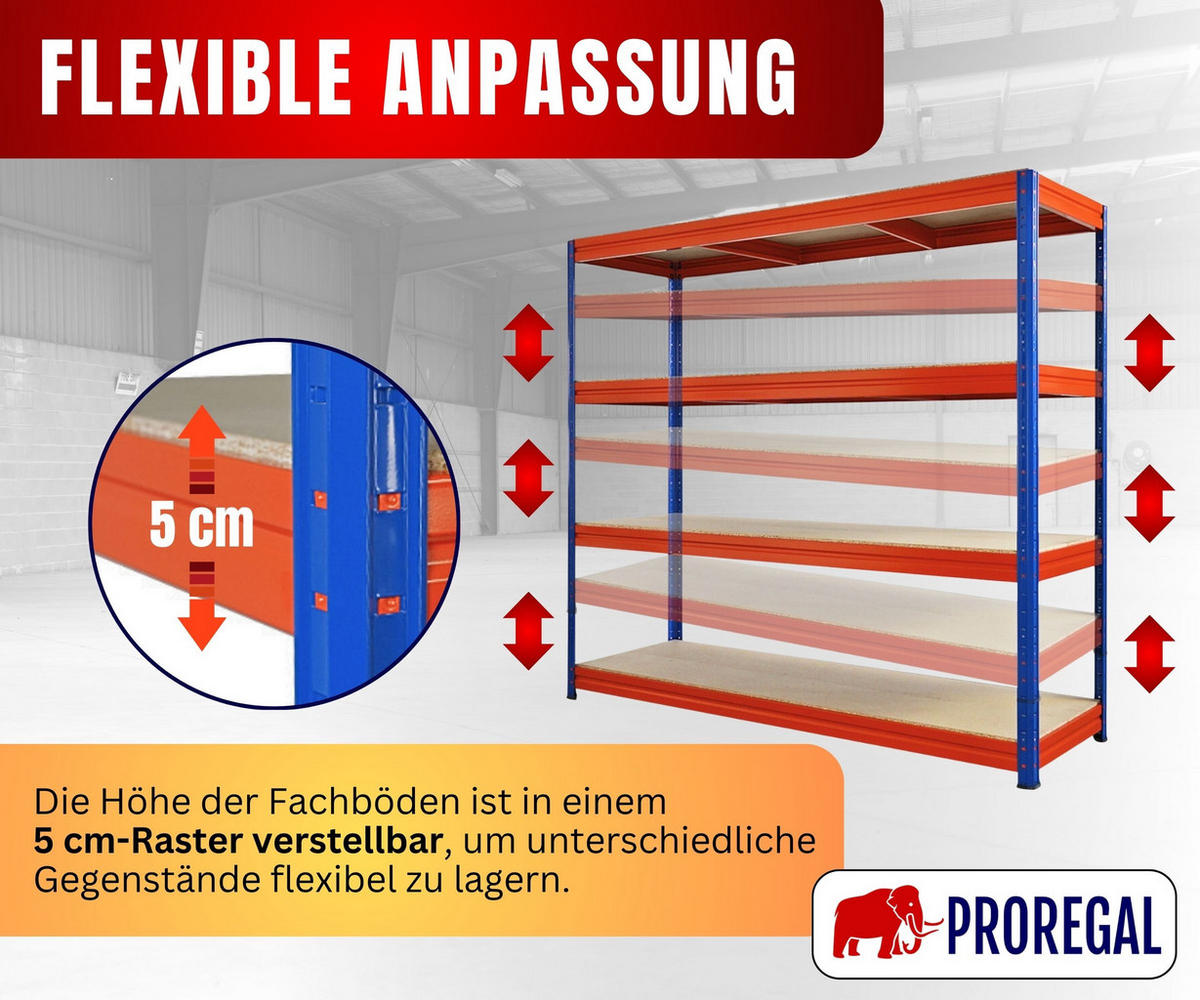 SCHWERLASTREGAL Dino 180x200x60cm Spanplatten-Ebenen Blau/Orange - Blau/Orange, Metall (200/180/60cm) - PROREGAL