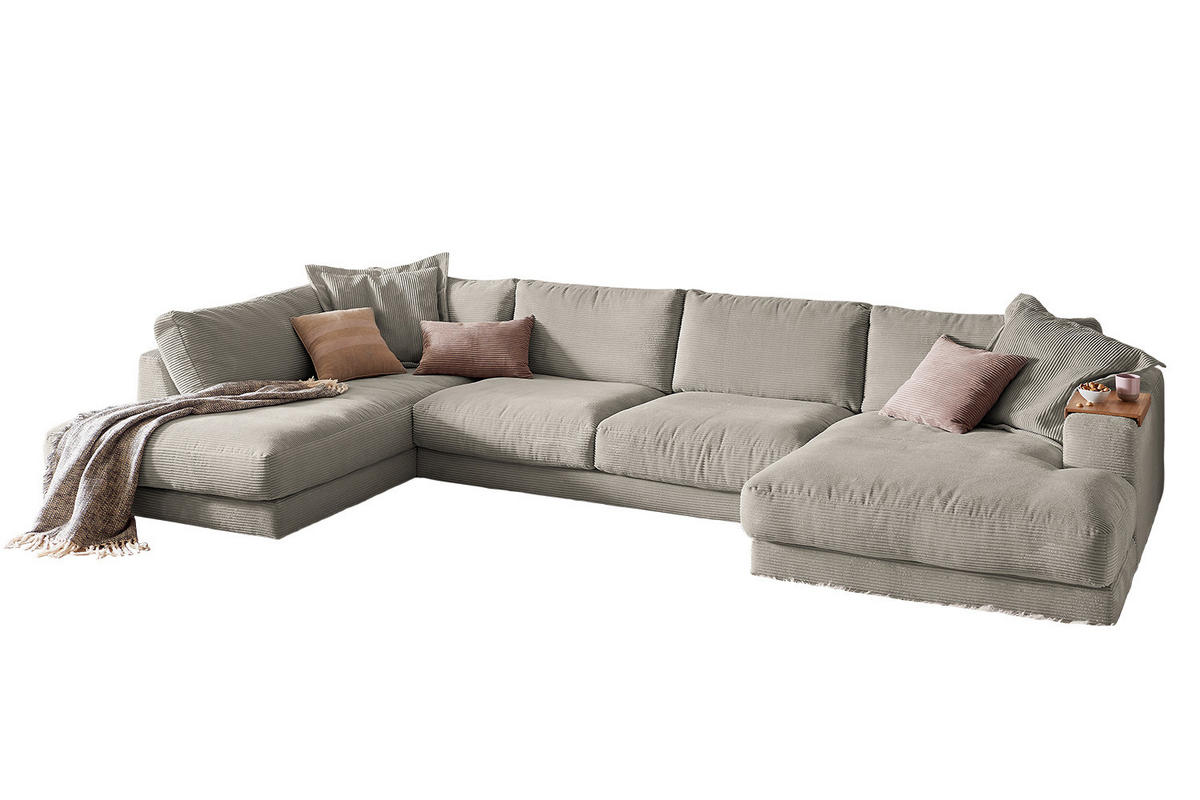 WOHNLANDSCHAFT MADELINE Granit Cord - Greige/Schwarz, Kunststoff/Textil (425/86/224cm) - KAWOLA