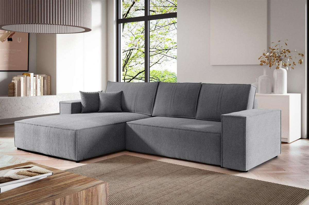 ECKSOFA Levio - Grau, Holzwerkstoff/Textil (294/185cm) - Fun Möbel
