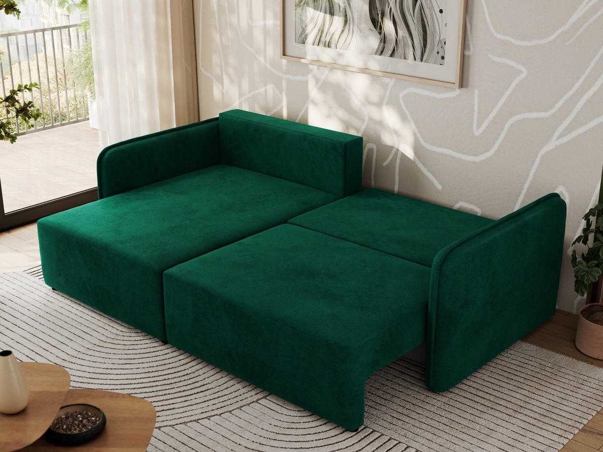 ECKSCHLAFSOFA MESTO L Dunkelgrün Velvet - links - Dunkelgrün/Schwarz, Kunststoff/Textil (227/147cm) - MKS