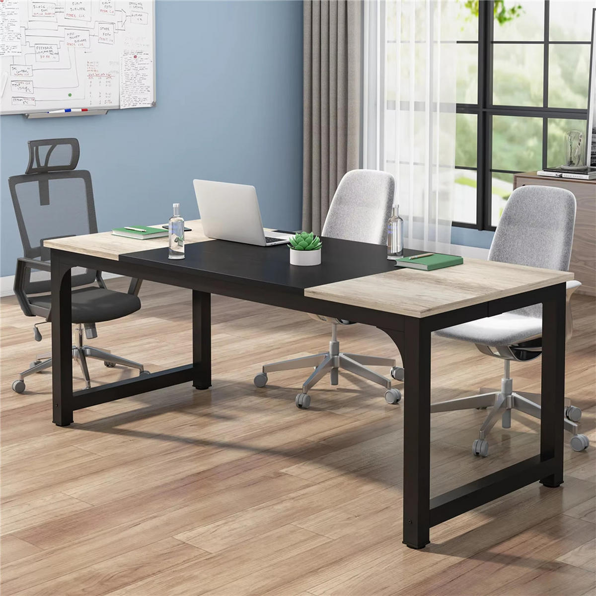 SCHREIBTISCH 180/80/75 cm Grau Schwarz Bürotisch - Grau, Holz (180/80/75cm) - Kaket