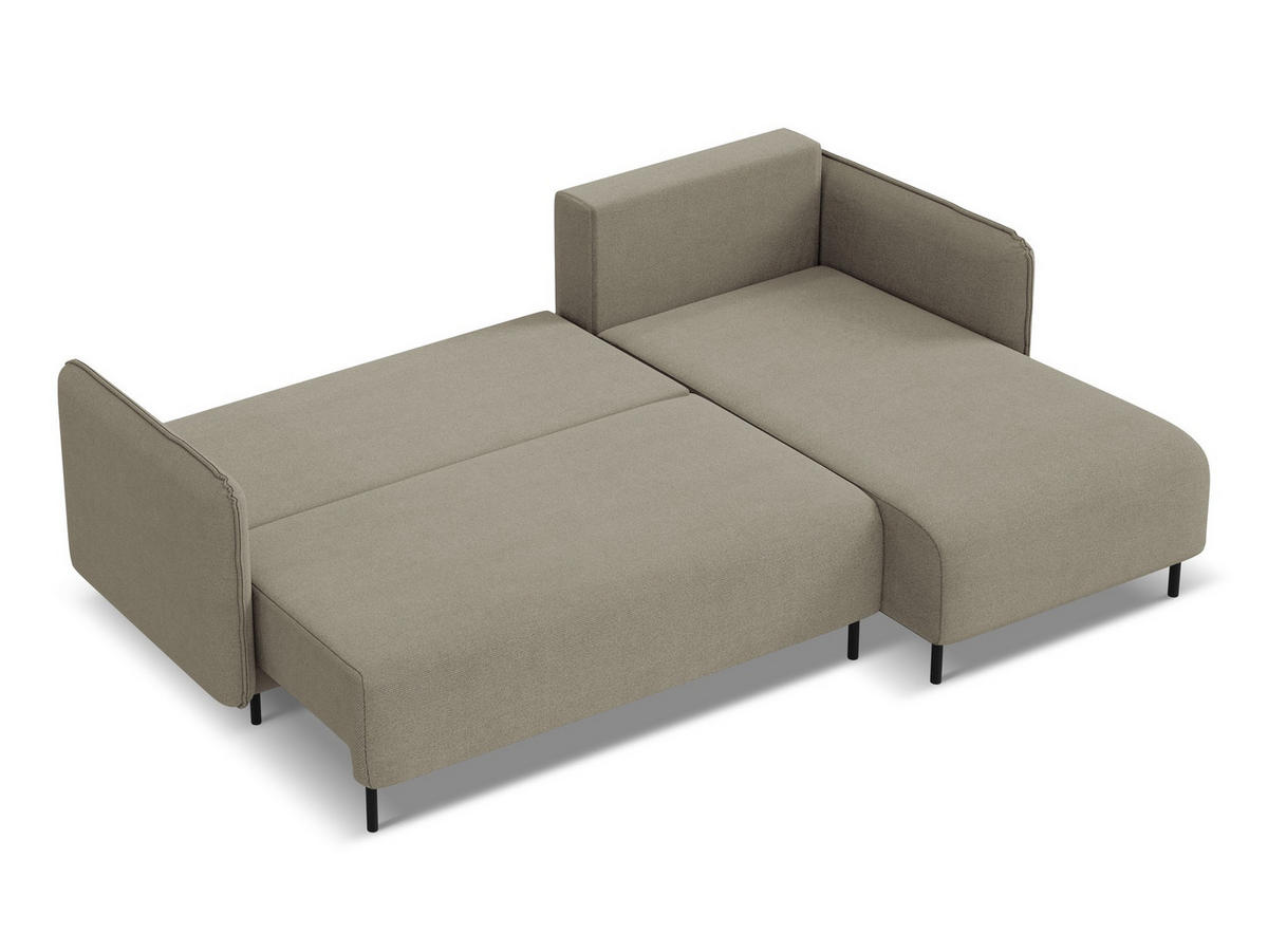 ECKSOFA mit Schlaffunktion Strukturstoff Stoff Beige - Beige/Schwarz, Holz/Textil (236/162cm) - Makamii
