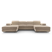 WOHNLANDSCHAFT GIULIO Beige Velours-Stoff mit Schlaffunktion - Beige, Holz (352/90/202cm) - MASSENO