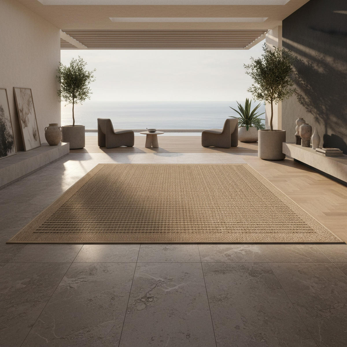 OUTDOORTEPPICH KASBERG, im Vintage-Stil, aus Polypropylen, Schwarz, 280 x 370 cm - Beige, Textil (370/280cm) - KADIMA DESIGN