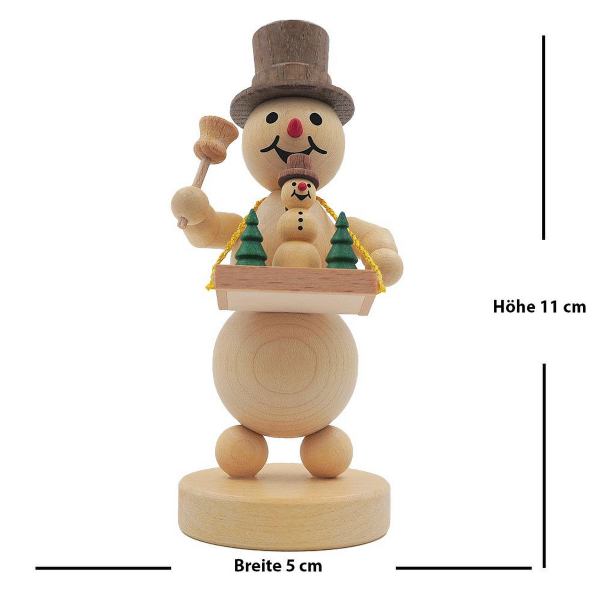 HOLZFIGUR Schneemann mit Bauchladen auf Sockel 11 cm - Multicolor, Holz (5/1/0.1cm)