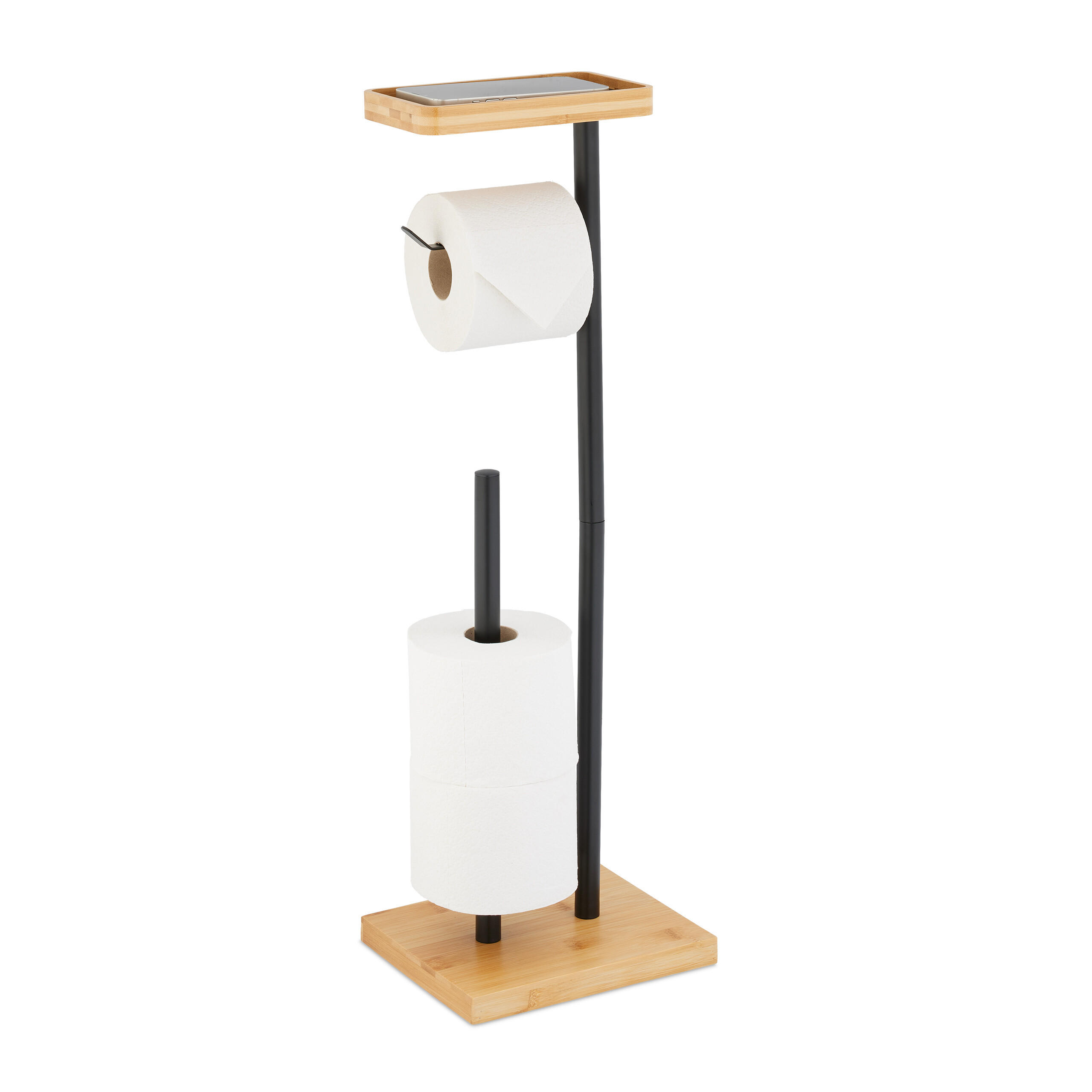 TOALETTPAPPERSH&Aring;LLARE Svart bambu metall med hylla 66.5/21/17 cm