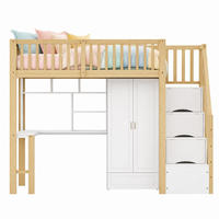 HOCHBETT 90/200 mit Kleiderschrank Regal und Tisch in Holzfarbe - Naturfarben, Holz (90/200cm) - EVRYAE