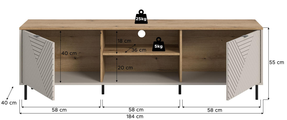 LOWBOARD CAMPUS (B/H/T: ca. 184/55/40 cm) in Kaschmir/Kaschmir - Kaschmir, Holzwerkstoff (184/55/40cm)