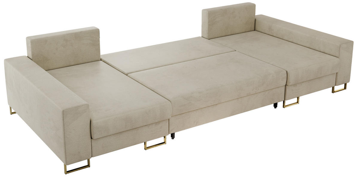 WOHNLANDSCHAFT DORIAN U Velvet Beige - Beige/Goldfarben, Textil/Metall (312/95/138cm) - MKS