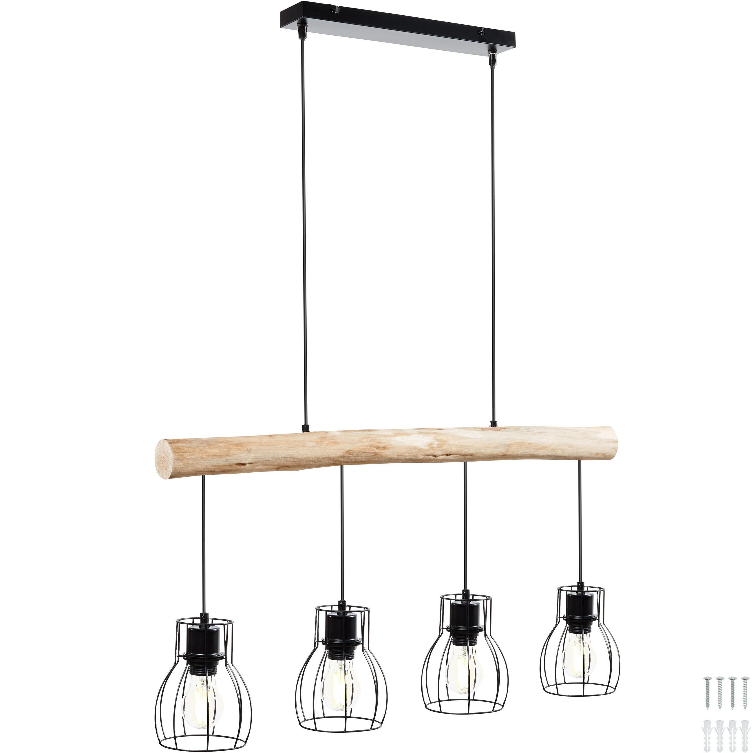 HÄNGELEUCHTE Woody,82 x 13,5 x 140 cm,schwarz/braun - Schwarz/Braun, Metall (82/13.5/140cm) - tectake