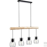 HÄNGELEUCHTE Woody,82 x 13,5 x 140 cm,schwarz/braun - Schwarz/Braun, Metall (82/13.5/140cm) - tectake