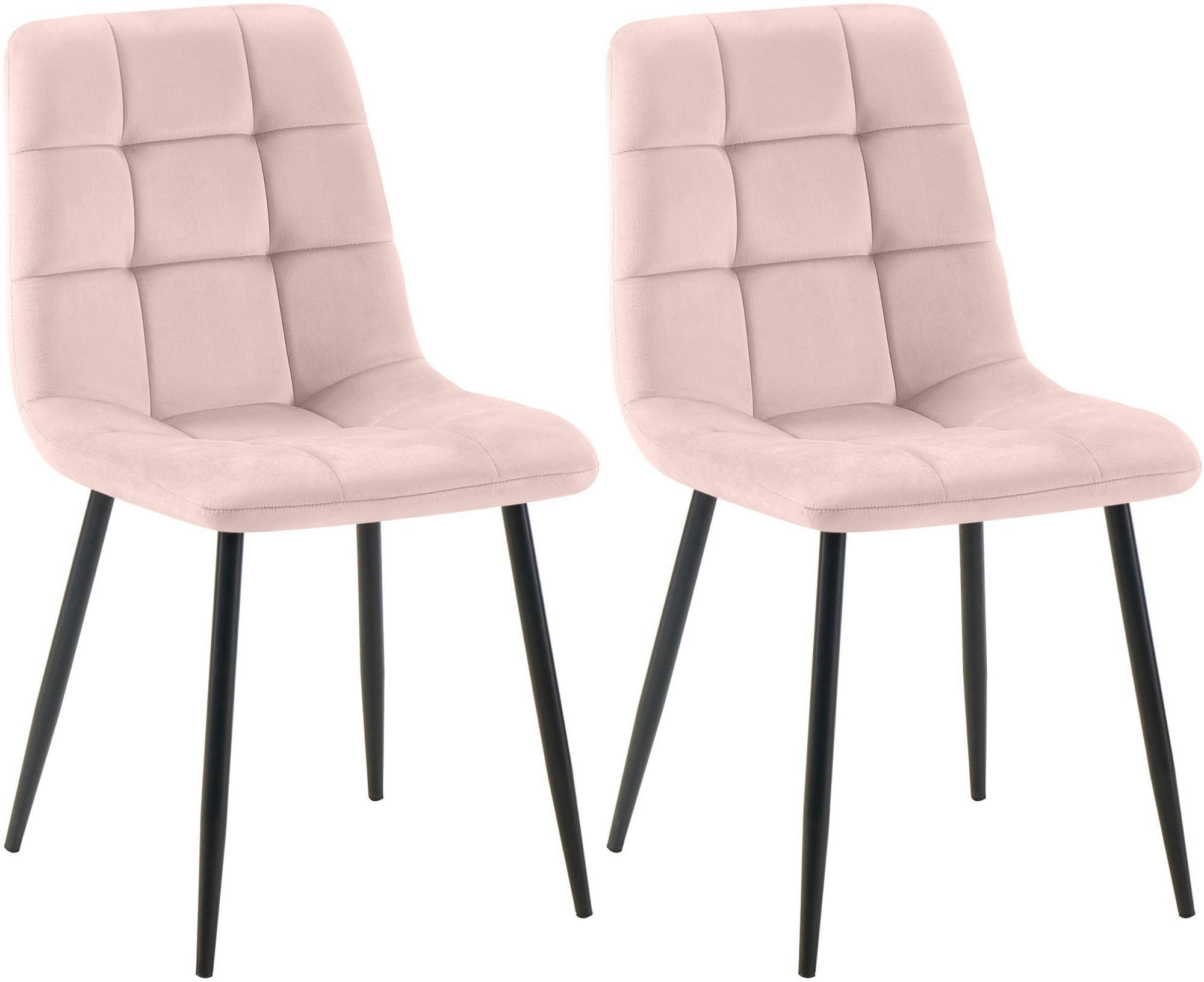 STUHL 2er Set Samt Pink - Pink/Schwarz, Textil/Metall (45/84/55cm) - CLP