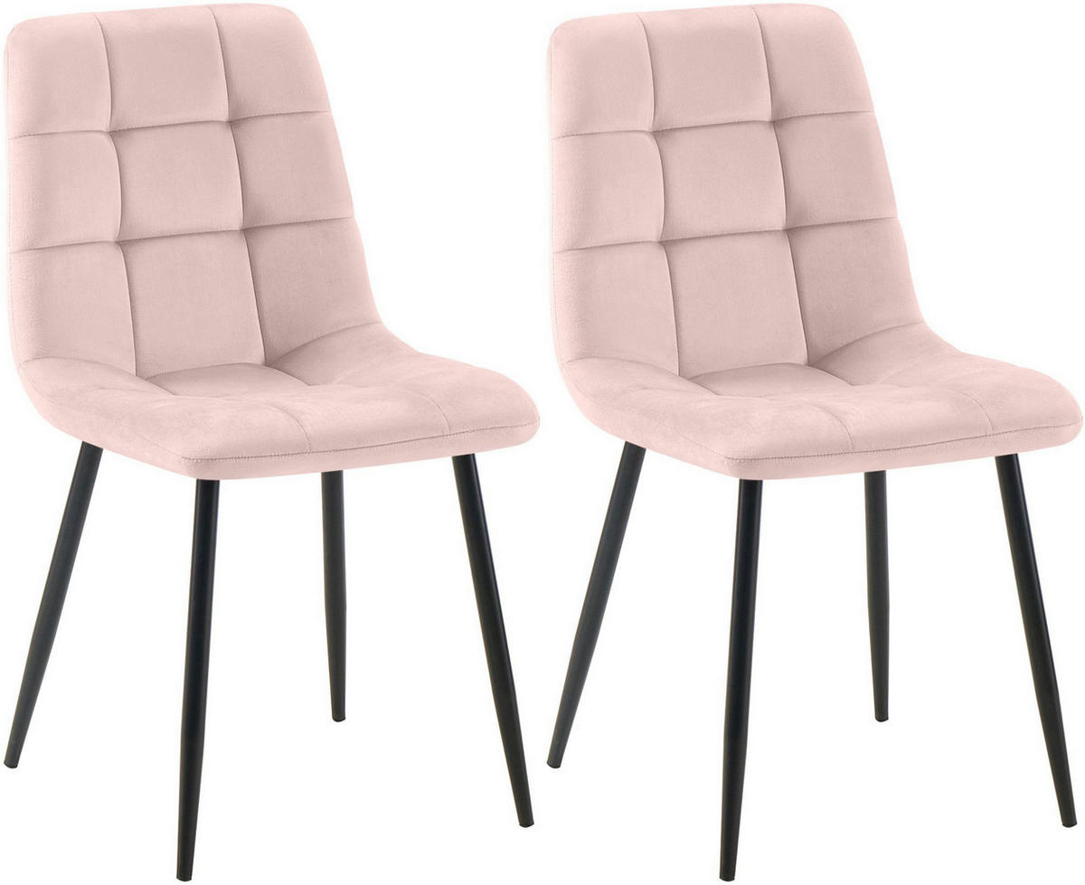 STUHL 2er Set Samt Pink - Pink/Schwarz, Textil/Metall (45/84/55cm) - CLP