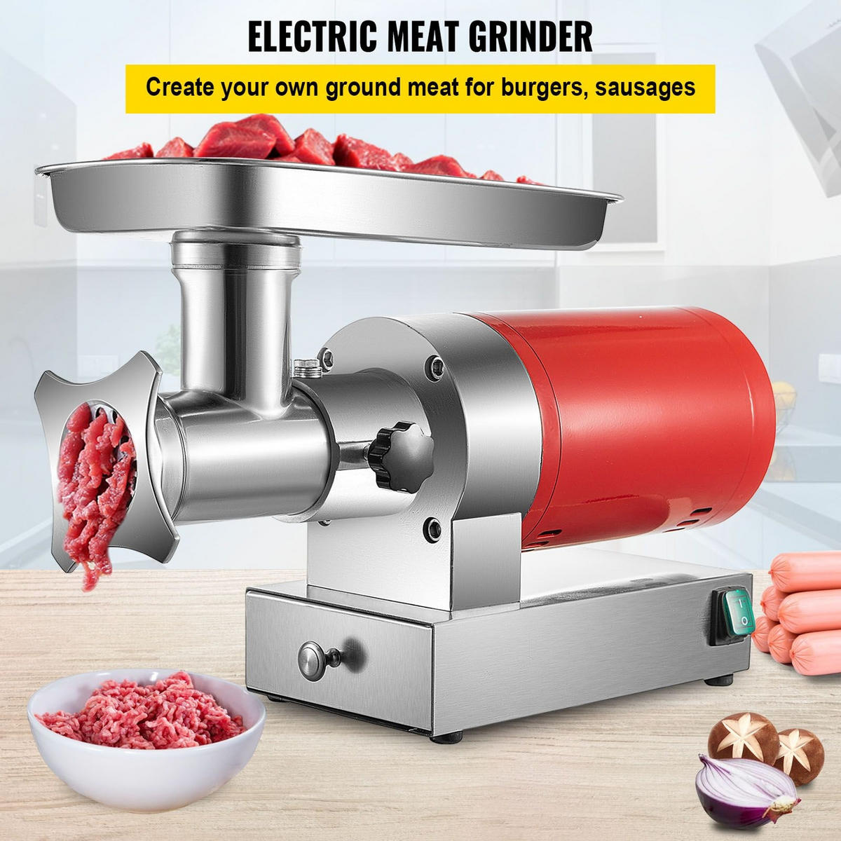 FLEISCHWOLF 800W Edelstahl Rot - Silberfarben, Metall (30.02/43/60.02cm) - Rolipo