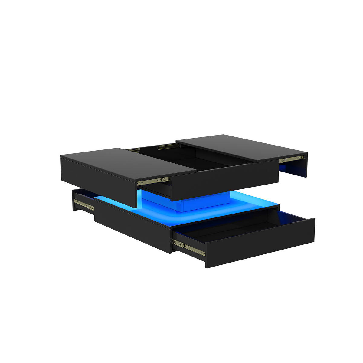 COUCHTISCH 78x78 cm mit RGB-LED & 2 Schubladen, Schwarz Hochglanz - Schwarz, Metall (78/78/43cm) - EuroLiving