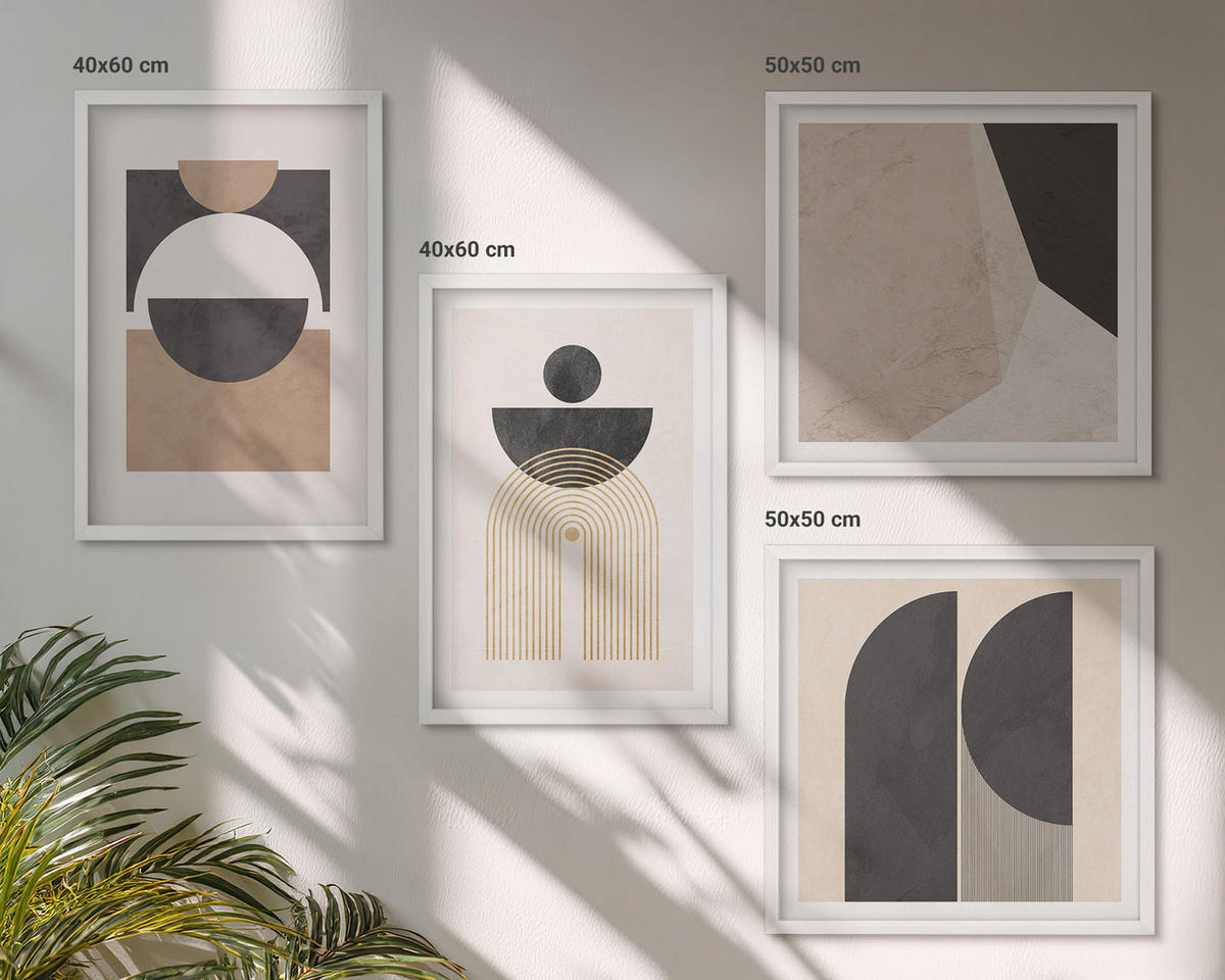 BILDER SET 4er Set - 50x50 cm & 40x60 cm Weißer Rahmen - Abstrakte Formen beige braun - Weiß, Kunststoff (50/50cm) - TULUP