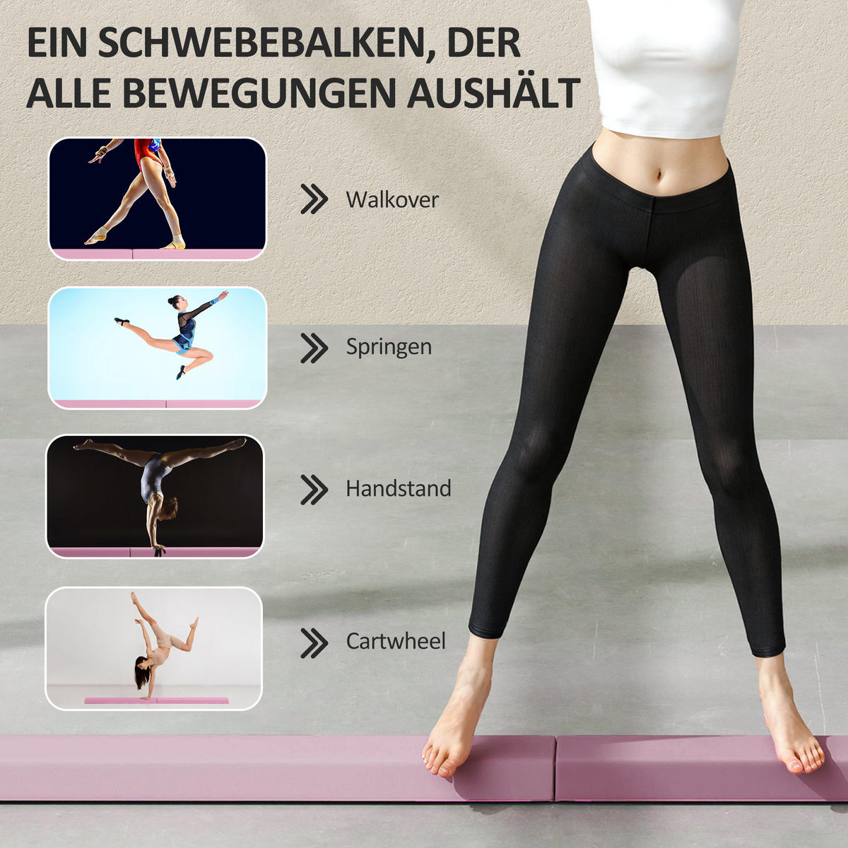 SCHWEBEBALKEN Karina Rosa faltbar 236 cm - Rosa, Kunststoff (236/15/6.5cm) - Jamb