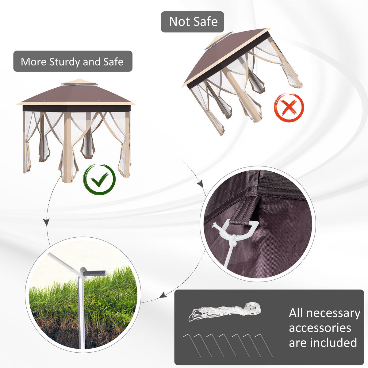 FALTPAVILLON, Grau, Metall, Polyesterstoff, Mesh - Beige, Metall (405/285/405cm) - Outsunny