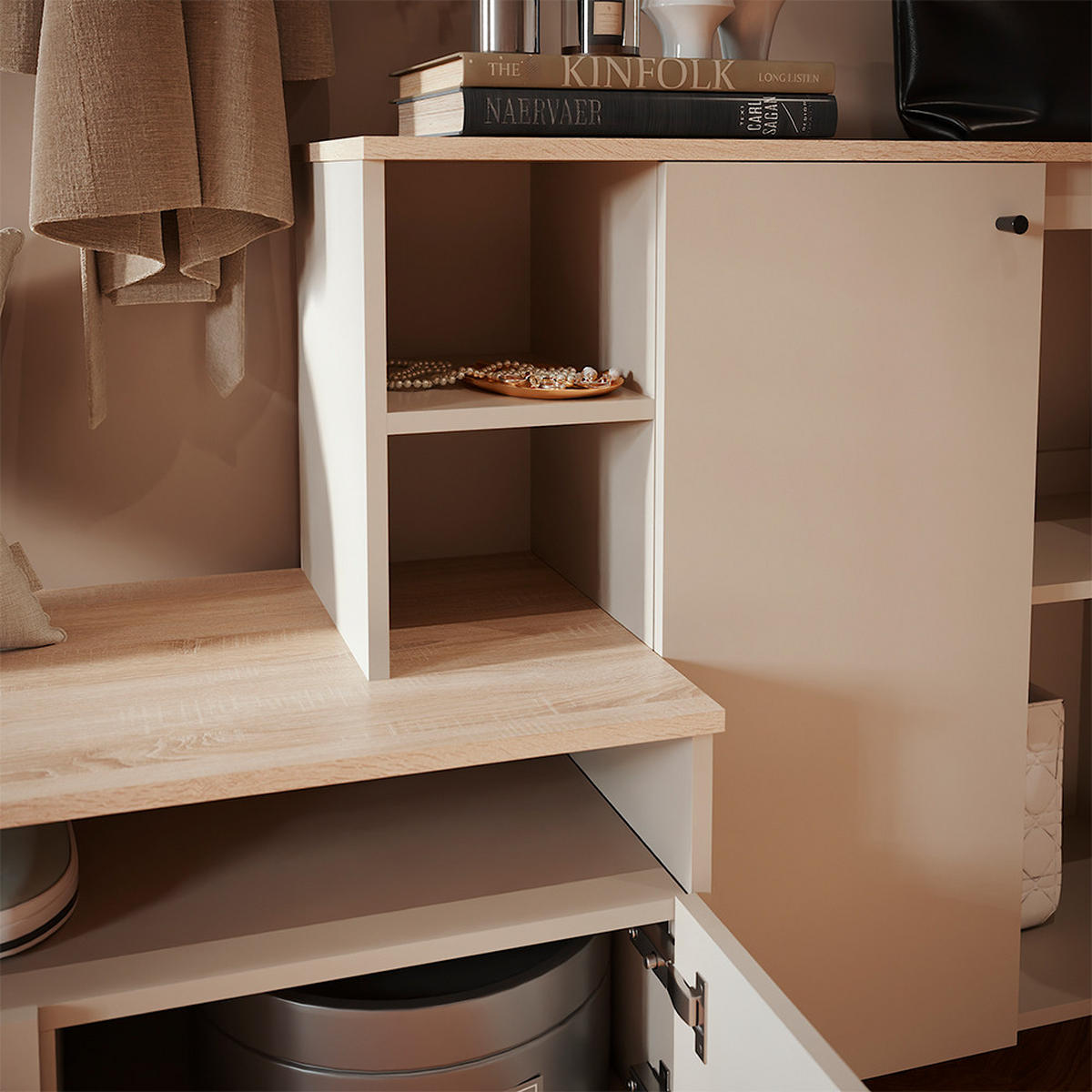 FLURSCHRANK Elano, Greige/Eiche, 140 x 80 cm - Greige/Eichefarben, Holzwerkstoff (140/80/40cm) - Vicco