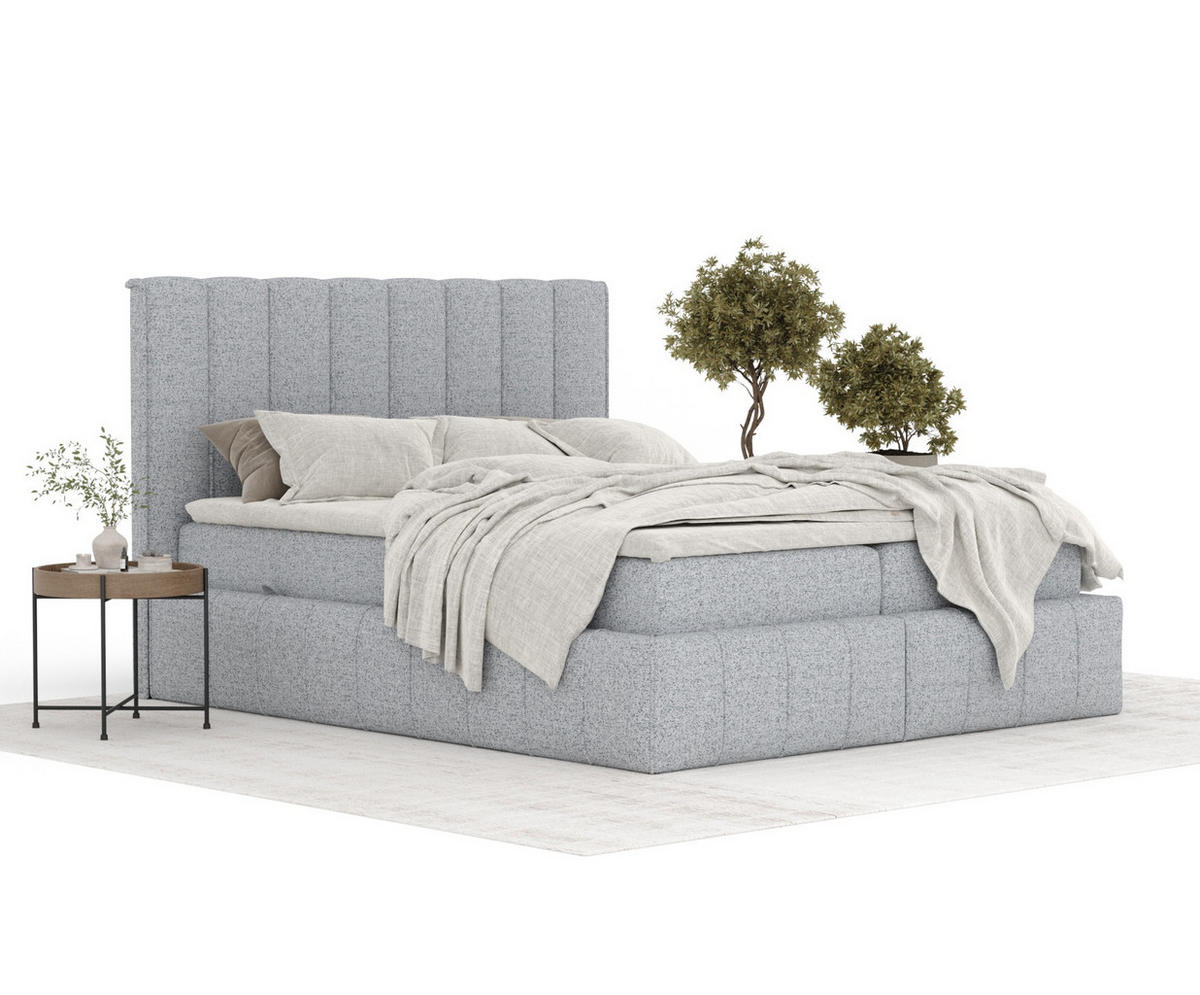 BOXBETT Moretti Grau 180/200 cm mit Matratze und Topper - Schwarz/Grau, Holz/Holzwerkstoff (180/200cm) - Maison de Reve