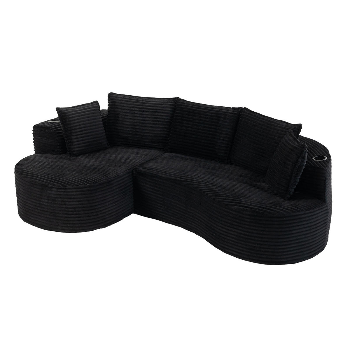 SOFA im Bogendesign 250 x 152 cm Corduroy Black - Schwarz, Textil (152/250cm) - Meubliv