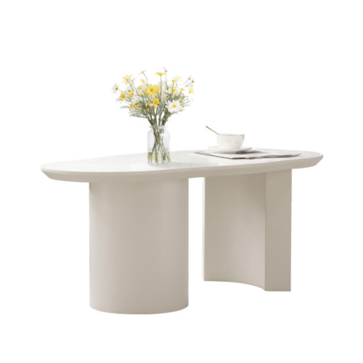 COUCHTISCH weiß aus MDF mit unregelmäßige und elegant geschwungene Tischplatte 100 × (40–50) × 40,5 cm - Weiß, Holzwerkstoff (50/100/40.5cm) - Luhomfu