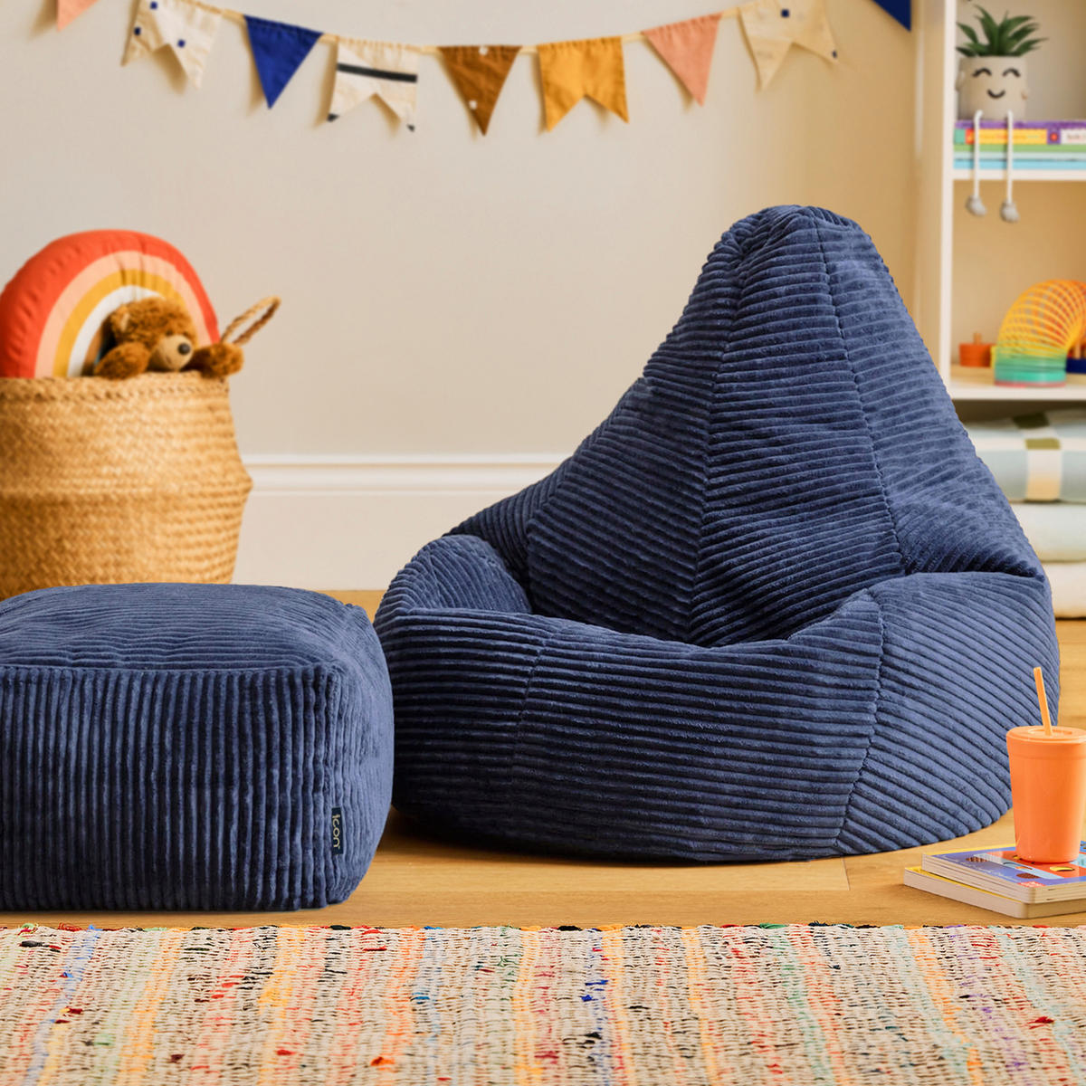 KINDERSITZSACK mit Hocker Dalton Cord - Dunkelblau, Textil (69/59/65cm) - icon