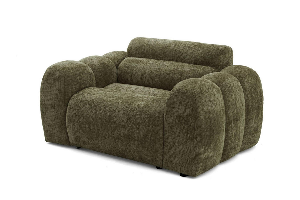 SESSEL VEER, Breite 131 cm Chenille Webstoff Grün - Schwarz/Grün, Holz/Kunststoff (131/75/92cm) - Muffo