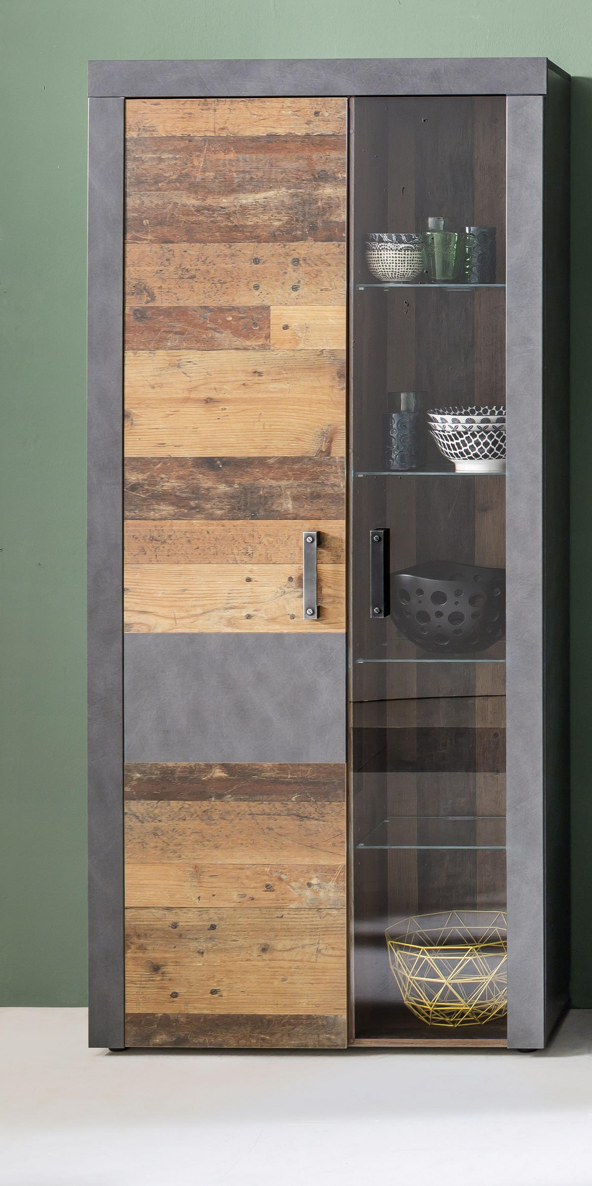 VITRINE Grau - Grau, Holzwerkstoff (87/189/34cm) - ebuy24