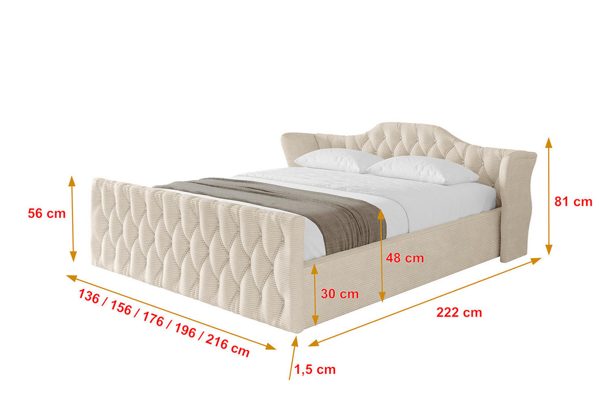 POLSTERBETT mit Bettkasten, Fußteil und Lattenrost, Boxbett mit Matratze H3/H4 - ZORAN-Z-V1 180x200 Beige - Creme, Holzwerkstoff/Textil (180/200cm) - ALTDECOR